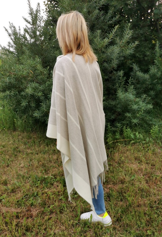 Beige Wool Poncho With Fringes