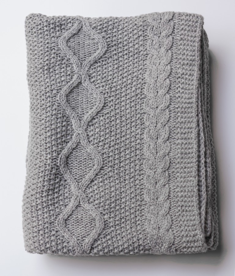 Grey Knitted Merino Wool Blanket - Throw