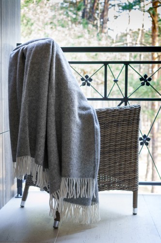 Grey Wool Blanket - Throw With Stripes