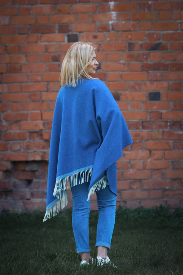 Blue Wool Poncho With Cashmere
